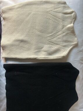 Cider Ribbed V-Neck Crop Tank — Cream & Black